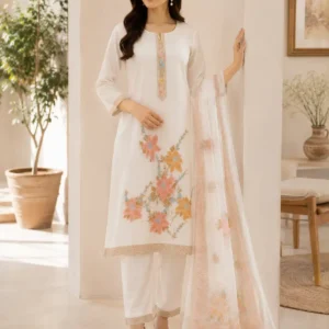 Aarohi Ivory Malmal Cotton Weave Kurta Set with Dupatta